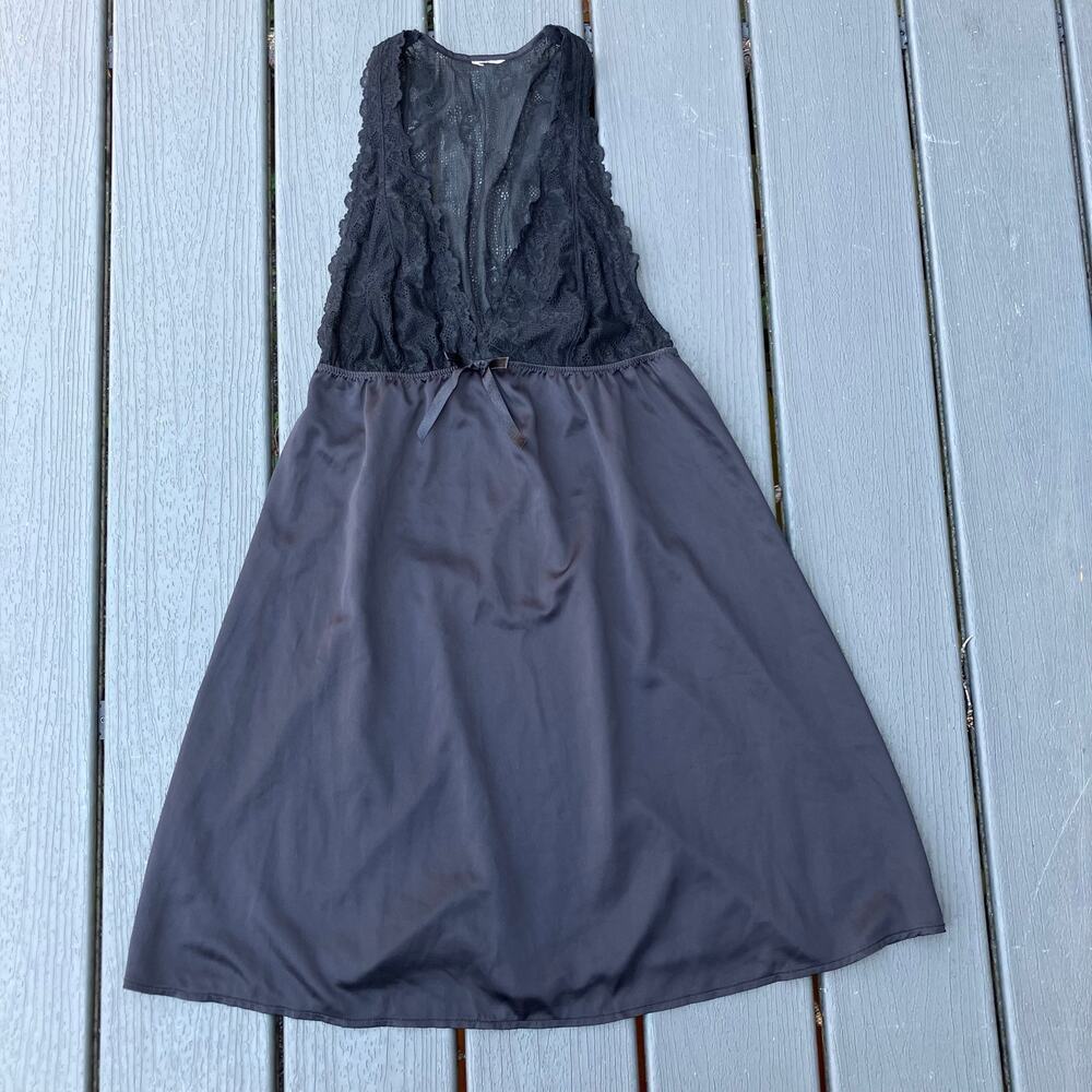 Sheer black lace satin nightie slip dress, sexy Y2K lingerie